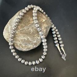 8mm Hand Stamped Bench Navajo Pearls Sterling Silver Bead Necklace 23 18406