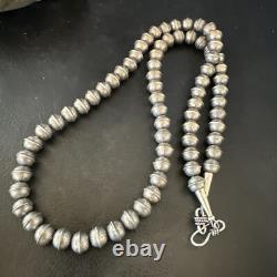 8mm Hand Stamped Bench Navajo Pearls Sterling Silver Bead Necklace 23 18406