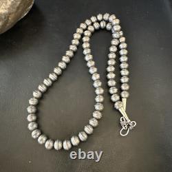 8mm Hand Stamped Bench Navajo Pearls Sterling Silver Bead Necklace 23 18406