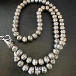 8mm Hand Stamped Bench Navajo Pearls Sterling Silver Bead Necklace 23 18406