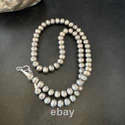 8mm Hand Stamped Bench Navajo Pearls Sterling Silver Bead Necklace 23 18406