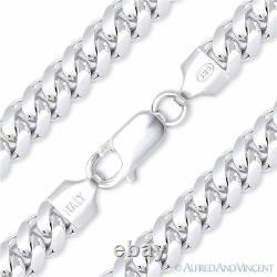 8mm Miami Cuban / Curb Link Men's Chain Bracelet. 925 Sterling Silver with Rhodium