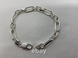 8mm Solid 925 Sterling Silver 3Plus1 Cable Link Men's Bracelet 8 9 Made Italy