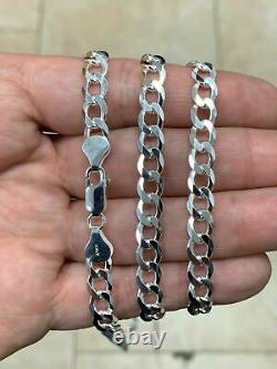 925 SOLID Sterling Silver FLAT CUBAN CURB Chain Necklace 7mm Made In Italy