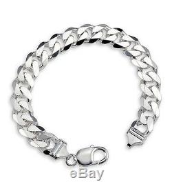 925 STERLING SILVER 13mm Wide MENS BRACELET CUBAN CURB Made in Italy Nickel Free