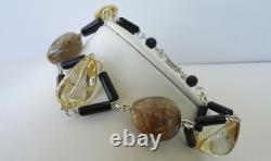 925 STERLING SILVER CUSTOM MADE LADIES BRACELET With GENUINE BLK AGATE, CITRINE