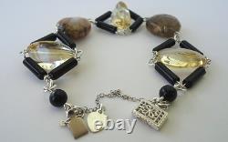 925 STERLING SILVER CUSTOM MADE LADIES BRACELET With GENUINE BLK AGATE, CITRINE