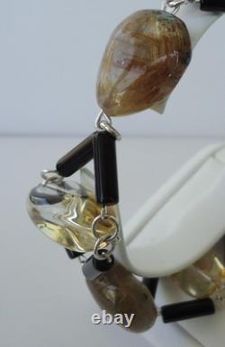 925 STERLING SILVER CUSTOM MADE LADIES BRACELET With GENUINE BLK AGATE, CITRINE