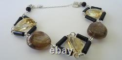 925 STERLING SILVER CUSTOM MADE LADIES BRACELET With GENUINE BLK AGATE, CITRINE