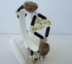 925 STERLING SILVER CUSTOM MADE LADIES BRACELET With GENUINE BLK AGATE, CITRINE