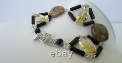 925 STERLING SILVER CUSTOM MADE LADIES BRACELET With GENUINE BLK AGATE, CITRINE