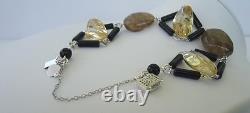 925 STERLING SILVER CUSTOM MADE LADIES BRACELET With GENUINE BLK AGATE, CITRINE