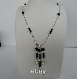 925 STERLING SILVER LADIES NECKLACE With 26 CTS BLACK AGATE & 7 CT CITRINE 18'