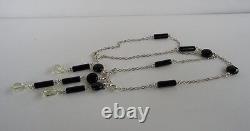 925 STERLING SILVER LADIES NECKLACE With 26 CTS BLACK AGATE & 7 CT CITRINE 18'