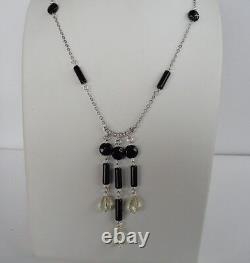 925 STERLING SILVER LADIES NECKLACE With 26 CTS BLACK AGATE & 7 CT CITRINE 18'