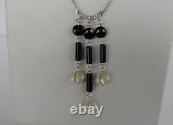 925 STERLING SILVER LADIES NECKLACE With 26 CTS BLACK AGATE & 7 CT CITRINE 18'