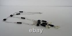 925 STERLING SILVER LADIES NECKLACE With 26 CTS BLACK AGATE & 7 CT CITRINE 18'