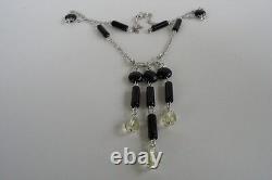 925 STERLING SILVER LADIES NECKLACE With 26 CTS BLACK AGATE & 7 CT CITRINE 18'