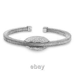 925 STERLING SILVER OVAL CENTER BANGLE BRACELET With ACCENTS / ITALIAN MADE