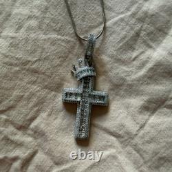 925 Silver Crown Cross Pendant With Mossanite Made In Italy 925 Chain $575