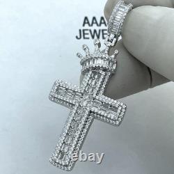 925 Silver Crown Cross Pendant With Mossanite Made In Italy 925 Chain $575