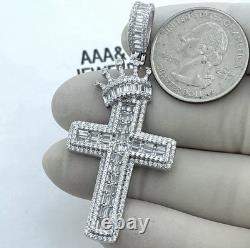 925 Silver Crown Cross Pendant With Mossanite Made In Italy 925 Chain $575