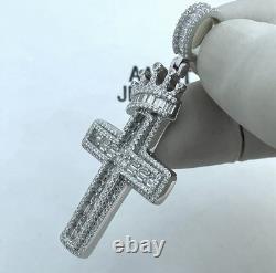 925 Silver Crown Cross Pendant With Mossanite Made In Italy 925 Chain $575