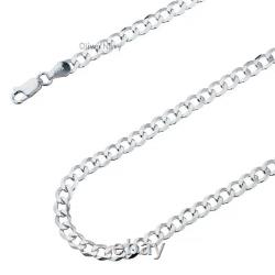 925 Solid Sterling Silver Flat Cuban Curb Chain Necklace 5.2mm Made In Italy