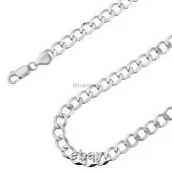 925 Solid Sterling Silver Flat Cuban Curb Chain Necklace 7mm Made In Italy