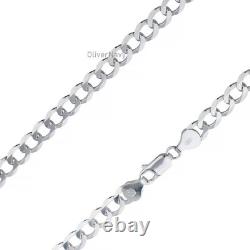 925 Solid Sterling Silver Flat Cuban Curb Chain Necklace 7mm Made In Italy