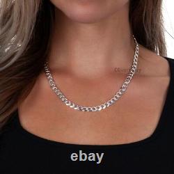 925 Solid Sterling Silver Flat Cuban Curb Chain Necklace 7mm Made In Italy