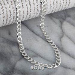 925 Solid Sterling Silver Flat Cuban Curb Chain Necklace 7mm Made In Italy