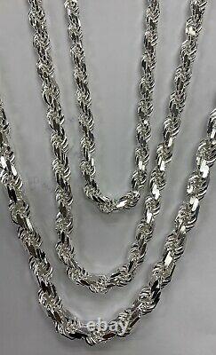 925 Solid Sterling Silver Handmade Rope Chain/Necklace Men's 7, 8 & 9mm 20-30