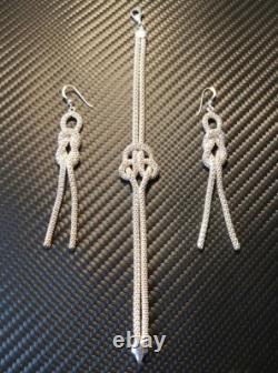 925 Solid Sterling Silver/silver Fancy Knot Earring & Bracelet Set Made In Italy