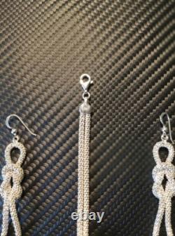 925 Solid Sterling Silver/silver Fancy Knot Earring & Bracelet Set Made In Italy