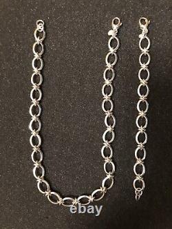 925 Sterling Oval X Necklace / Bracelet Set Made In Italy