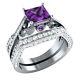 925 Sterling Silver 1.85 Ct Simulated Purple Amethyst Engagement Bridal Ring Set