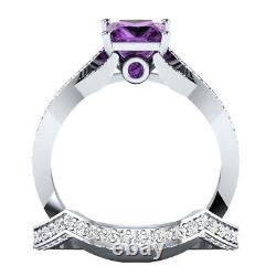 925 Sterling Silver 1.85 Ct Simulated Purple Amethyst Engagement Bridal Ring Set