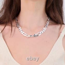 925 Sterling Silver 10.5MM Figaro Link Chain Necklace Made in Italy