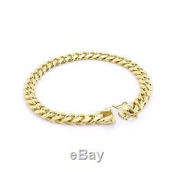 925 Sterling Silver 14K Plated Solid Cuban Link Bracelet 8mm-12m made in italy