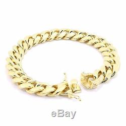 925 Sterling Silver 14K Plated Solid Cuban Link Bracelet 8mm-12m made in italy