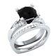 925 Sterling Silver 2.40 Ct Black Cubic Zirconia Wedding Band Ring Bridal Set