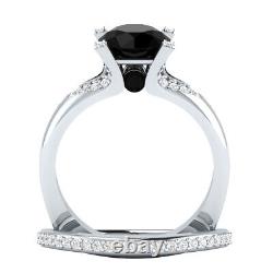 925 Sterling Silver 2.40 Ct Black Cubic Zirconia Wedding Band Ring Bridal Set