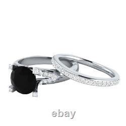 925 Sterling Silver 2.40 Ct Black Cubic Zirconia Wedding Band Ring Bridal Set