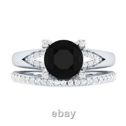 925 Sterling Silver 2.40 Ct Black Cubic Zirconia Wedding Band Ring Bridal Set