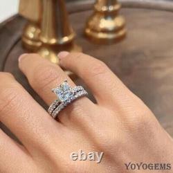 925 Sterling Silver 2.50 CT Princess Cut Moissanite Bridal Engagement Ring Set