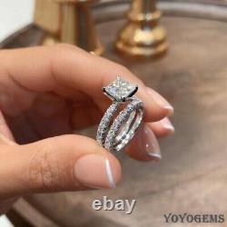 925 Sterling Silver 2.50 CT Princess Cut Moissanite Bridal Engagement Ring Set