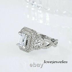 925 Sterling Silver 2CT Emerald Cut Real Moissanite VVS1 Engagement Wedding Ring