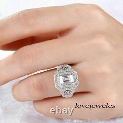 925 Sterling Silver 2CT Emerald Cut Real Moissanite VVS1 Engagement Wedding Ring