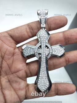 925 Sterling Silver 3.50CT Lab-Created Diamond Men's Religious Big Cross Pendant